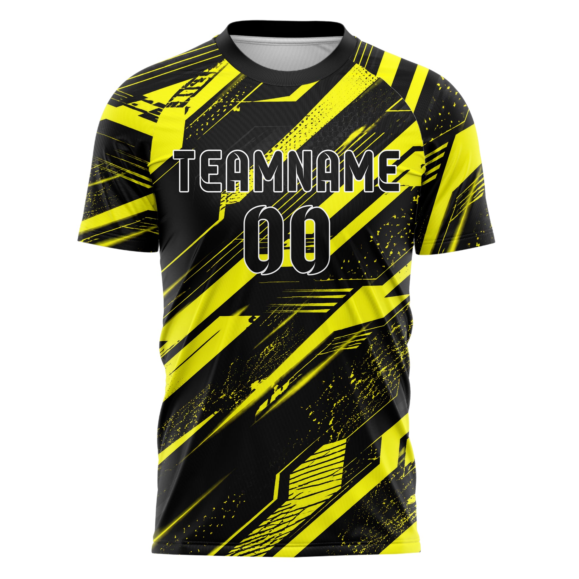 Schwarz neonfarbenes abstrakte Linien diagonale Streamlines Design 12-0283 individuelles Fußballtrikot front
