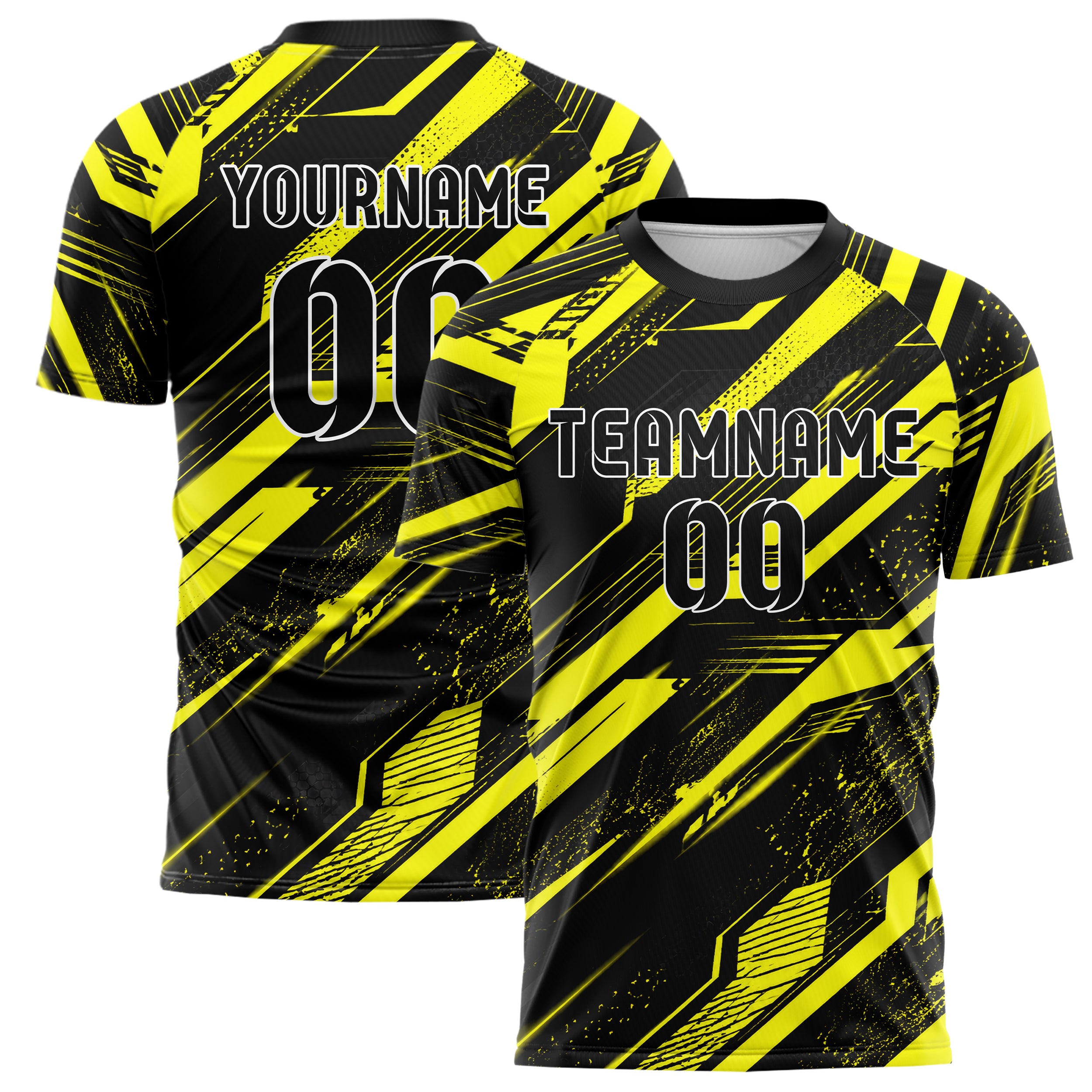 Schwarz neonfarbenes abstrakte Linien diagonale Streamlines Design 12-0283 individuelles Fußballtrikot main