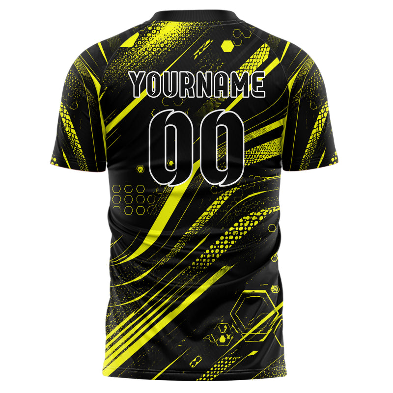 Schwarz neonfarbenes abstrakte Linien Hexagons Curve Lines Design 12-0037 individuelles Fußballtrikot back