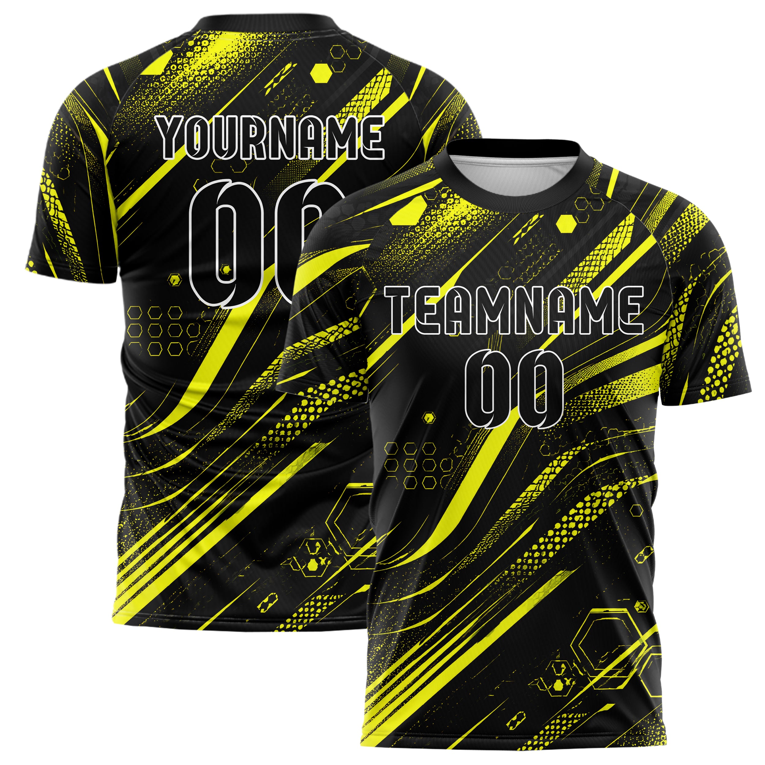 Schwarz neonfarbenes abstrakte Linien Hexagons Curve Lines Design 12-0037 individuelles Fußballtrikot main