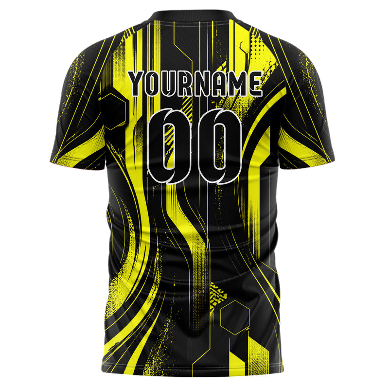 Schwarz neonfarbenes abstrakte Linien Hexagons Curve Lines Design 12-0565 individuelles Fußballtrikot back