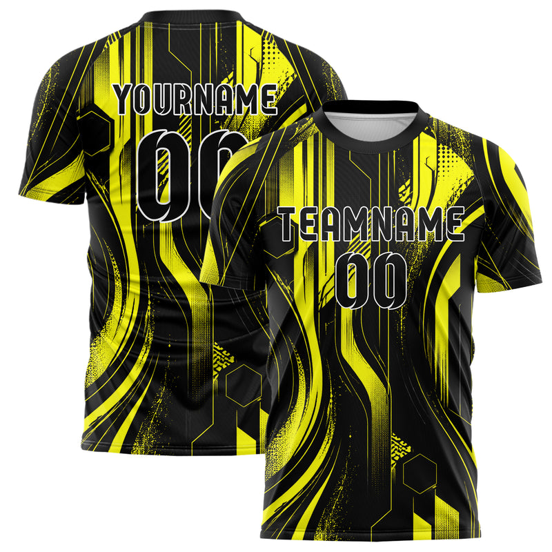 Schwarz neonfarbenes abstrakte Linien Hexagons Curve Lines Design 12-0565 individuelles Fußballtrikot main