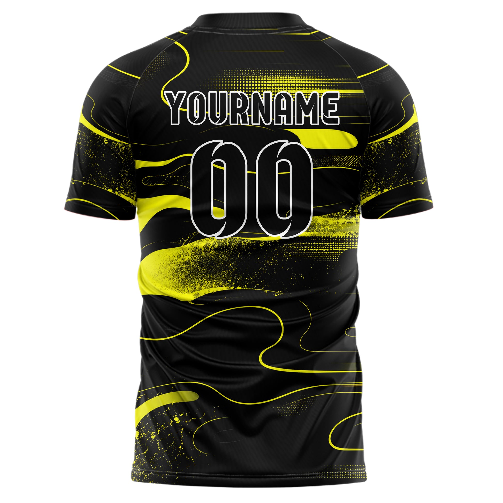 Schwarz neonfarbenes abstrakte Linien Organic Blobs Outline Design 12-0268 individuelles Fußballtrikot back