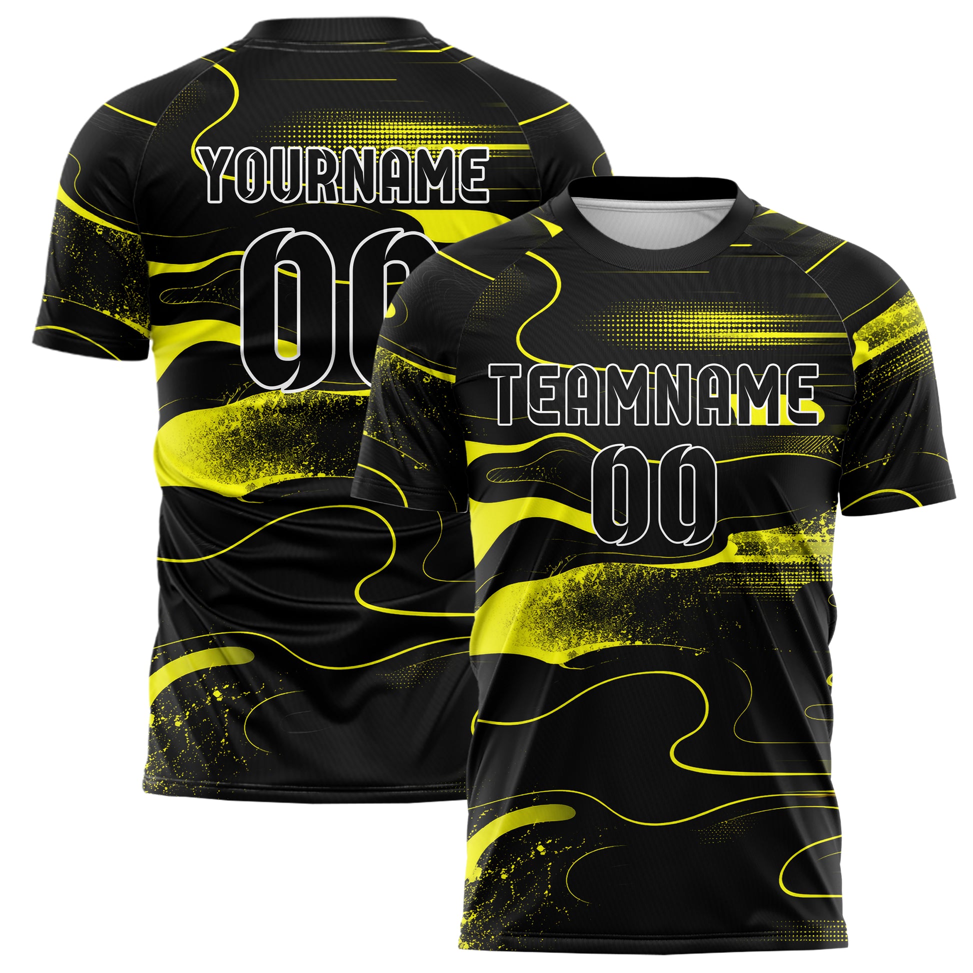 Schwarz neonfarbenes abstrakte Linien Organic Blobs Outline Design 12-0268 individuelles Fußballtrikot main