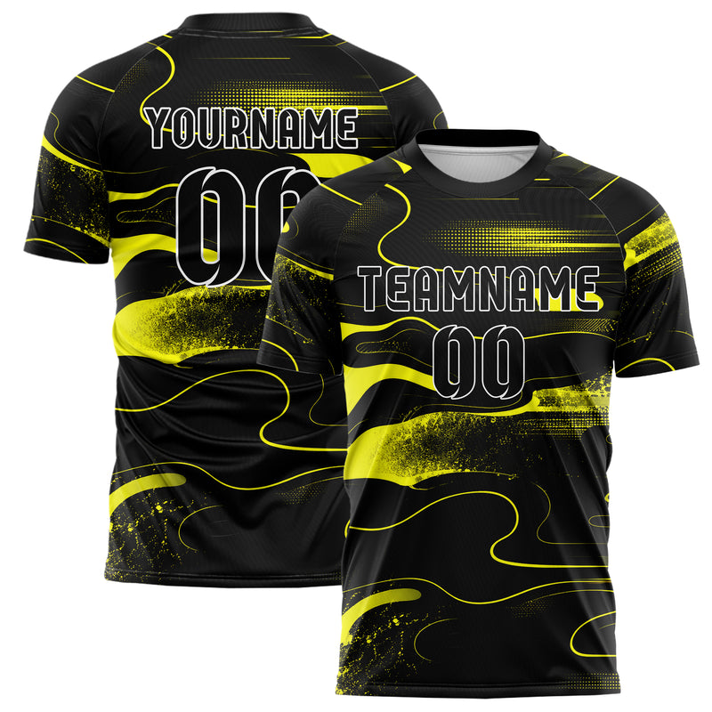 Schwarz neonfarbenes abstrakte Linien Organic Blobs Outline Design 12-0268 individuelles Fußballtrikot main