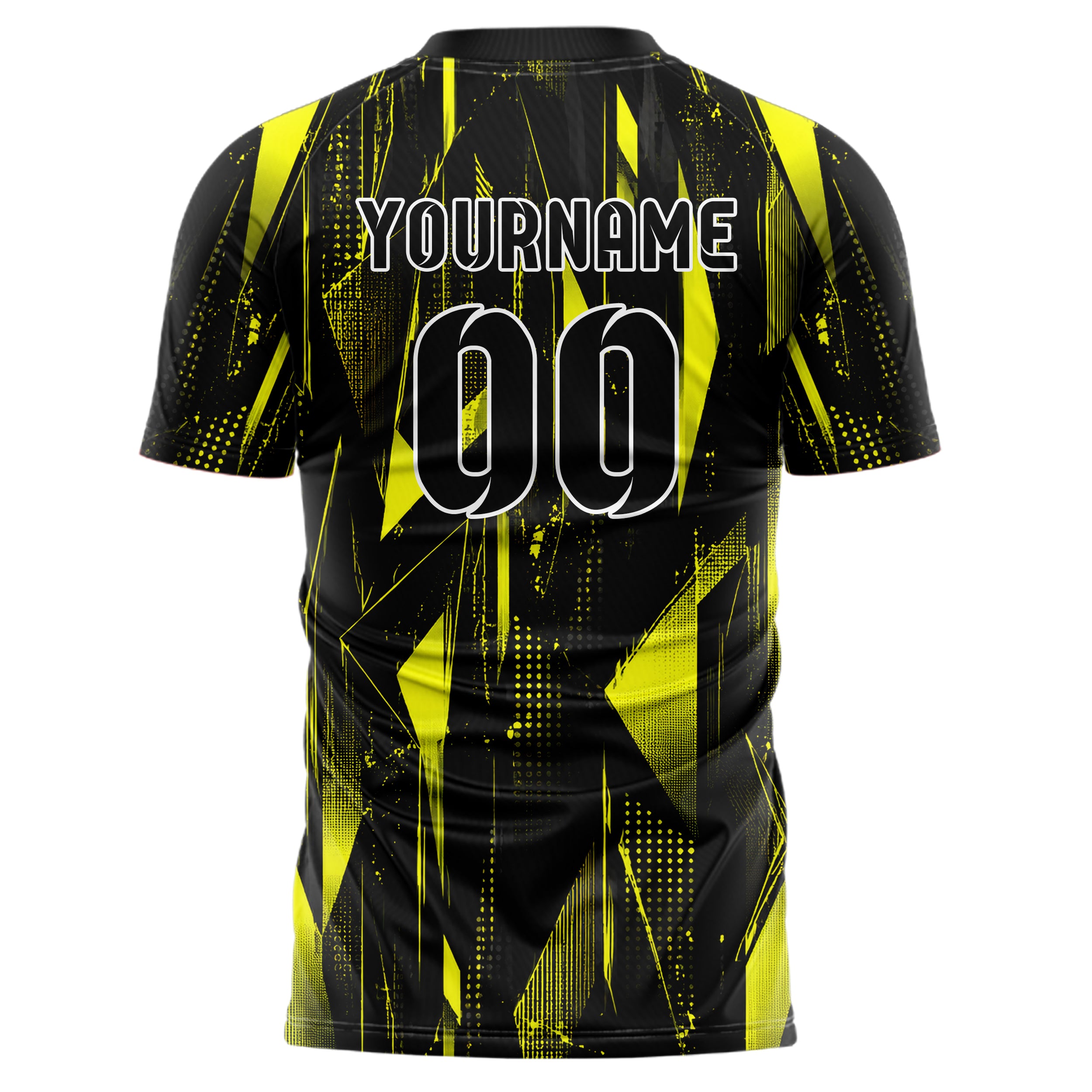 Schwarz neonfarbenes abstrakte Linien Polygon Shards Design 12-0154 individuelles Fußballtrikot back
