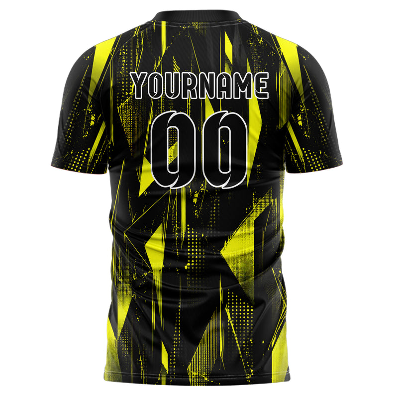 Schwarz neonfarbenes abstrakte Linien Polygon Shards Design 12-0154 individuelles Fußballtrikot back