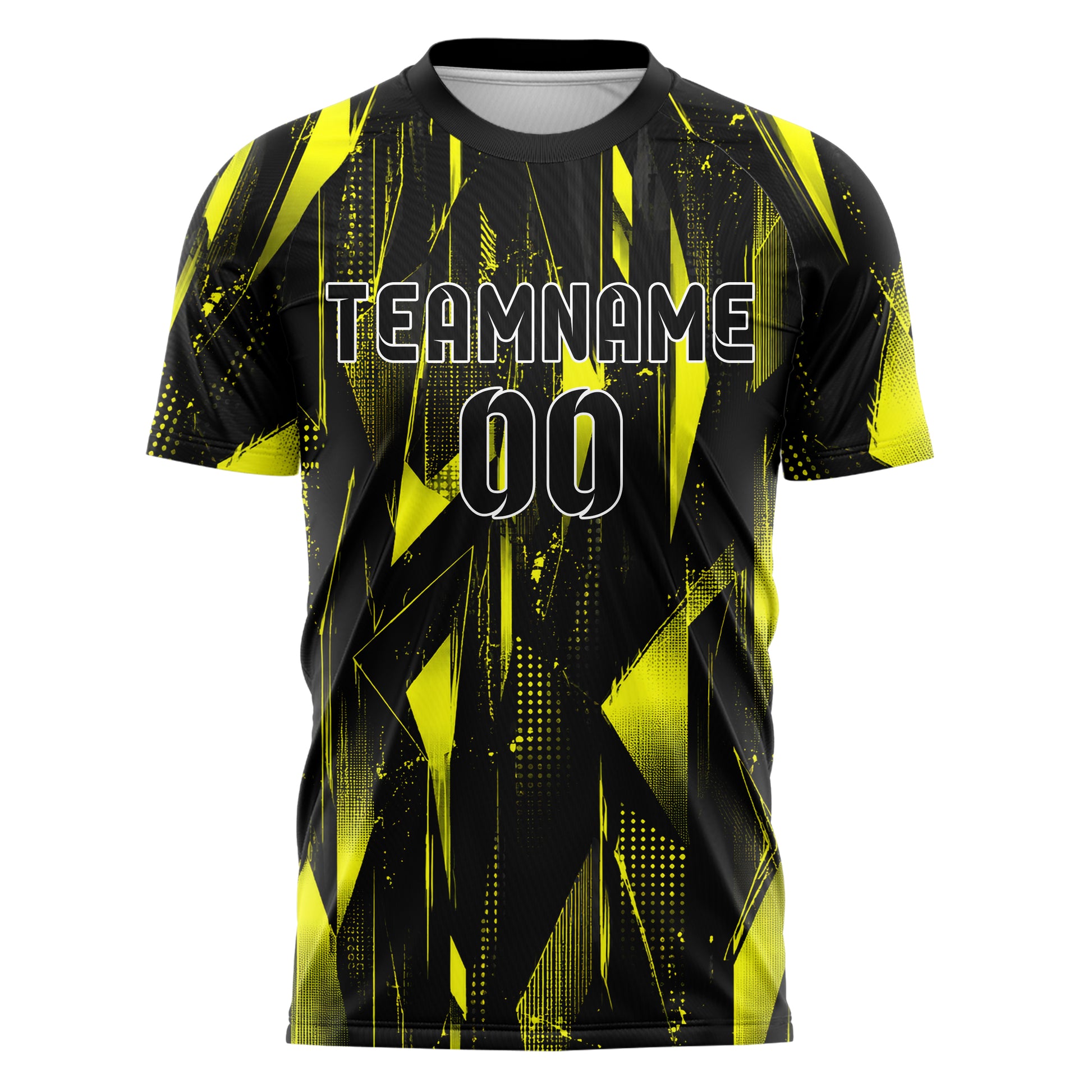 Schwarz neonfarbenes abstrakte Linien Polygon Shards Design 12-0154 individuelles Fußballtrikot front