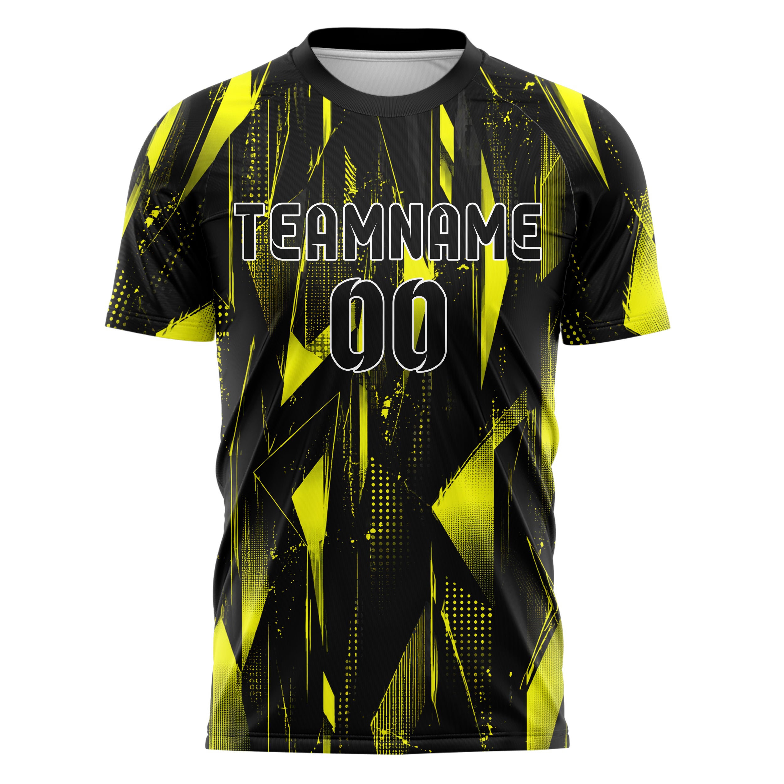 Schwarz neonfarbenes abstrakte Linien Polygon Shards Design 12-0154 individuelles Fußballtrikot front