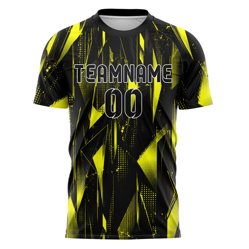 Schwarz neonfarbenes abstrakte Linien Polygon Shards Design 12-0154 individuelles Fußballtrikot front