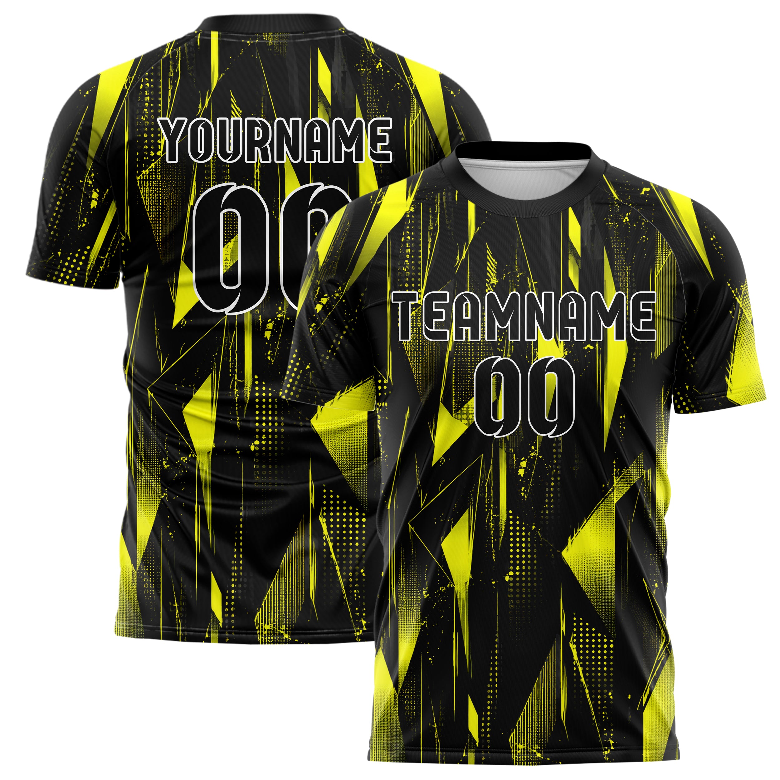 Schwarz neonfarbenes abstrakte Linien Polygon Shards Design 12-0154 individuelles Fußballtrikot main