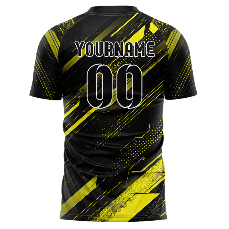 Schwarz neonfarbenes abstrakte Linien Speckles Line Accents Design 12-0040 individuelles Fußballtrikot back