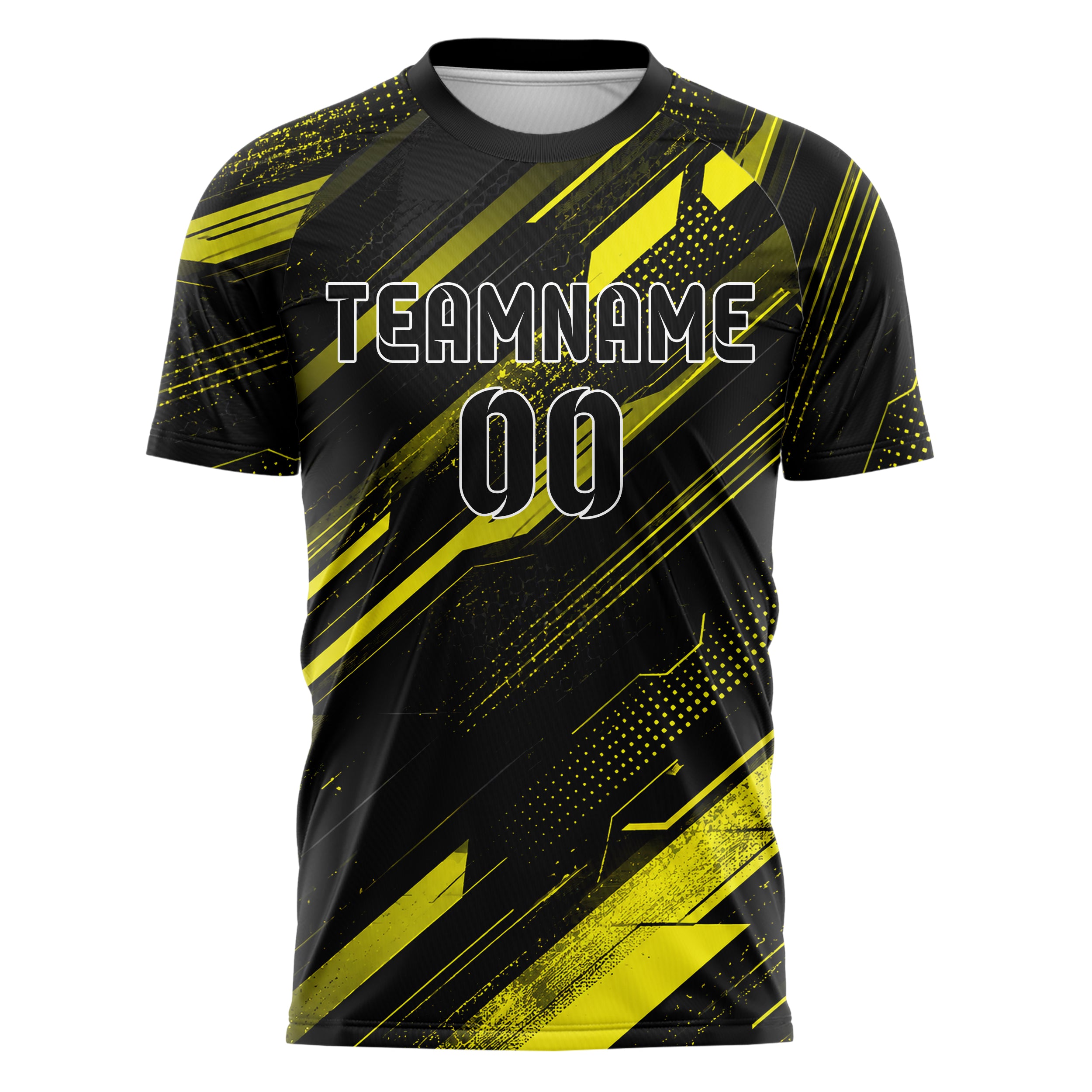Schwarz neonfarbenes abstrakte Linien Speckles Line Accents Design 12-0040 individuelles Fußballtrikot front
