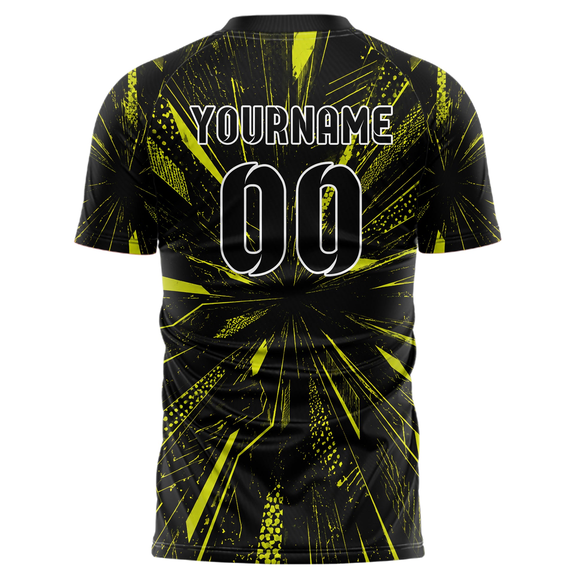 Schwarz neonfarbenes abstrakte Linien Speckles Line Accents Design 12-0232 individuelles Fußballtrikot back