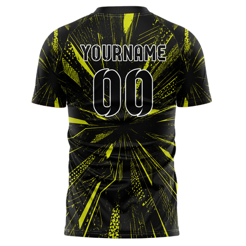 Schwarz neonfarbenes abstrakte Linien Speckles Line Accents Design 12-0232 individuelles Fußballtrikot back