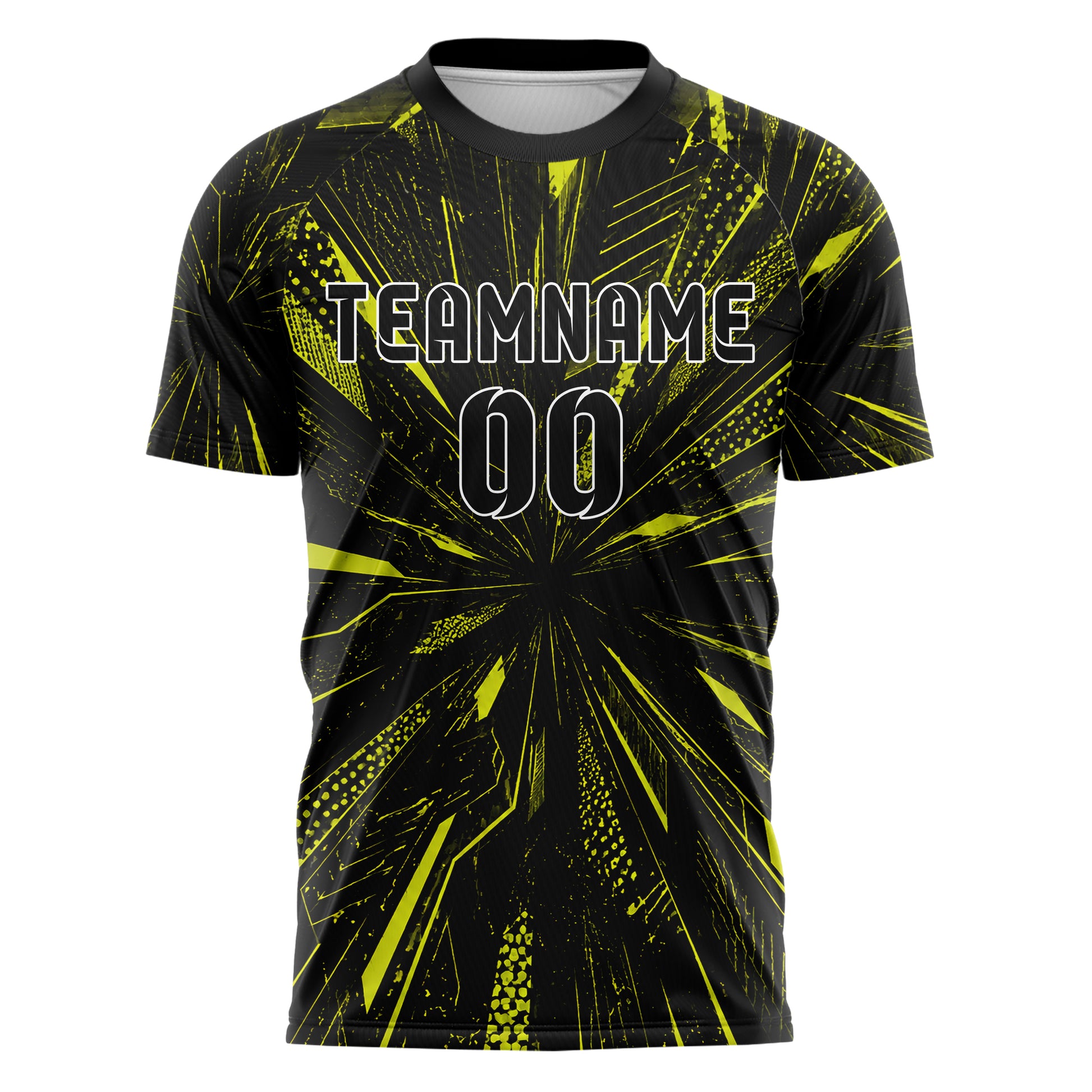Schwarz neonfarbenes abstrakte Linien Speckles Line Accents Design 12-0232 individuelles Fußballtrikot front