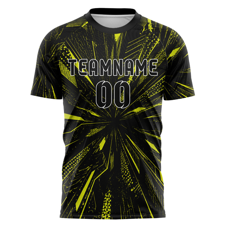 Schwarz neonfarbenes abstrakte Linien Speckles Line Accents Design 12-0232 individuelles Fußballtrikot front