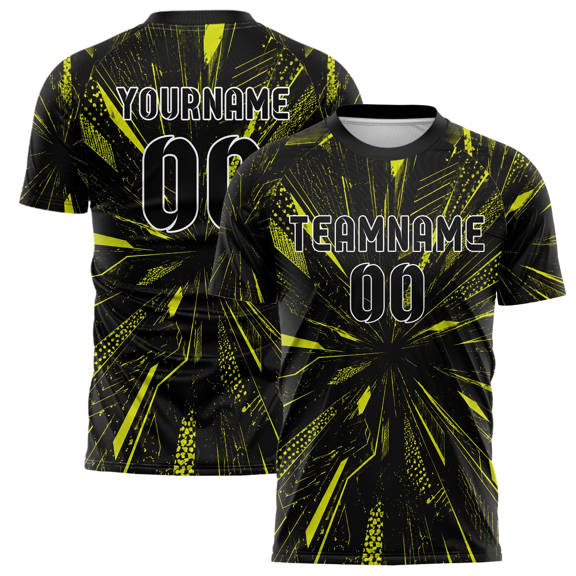 Schwarz neonfarbenes abstrakte Linien Speckles Line Accents Design 12-0232 individuelles Fußballtrikot main