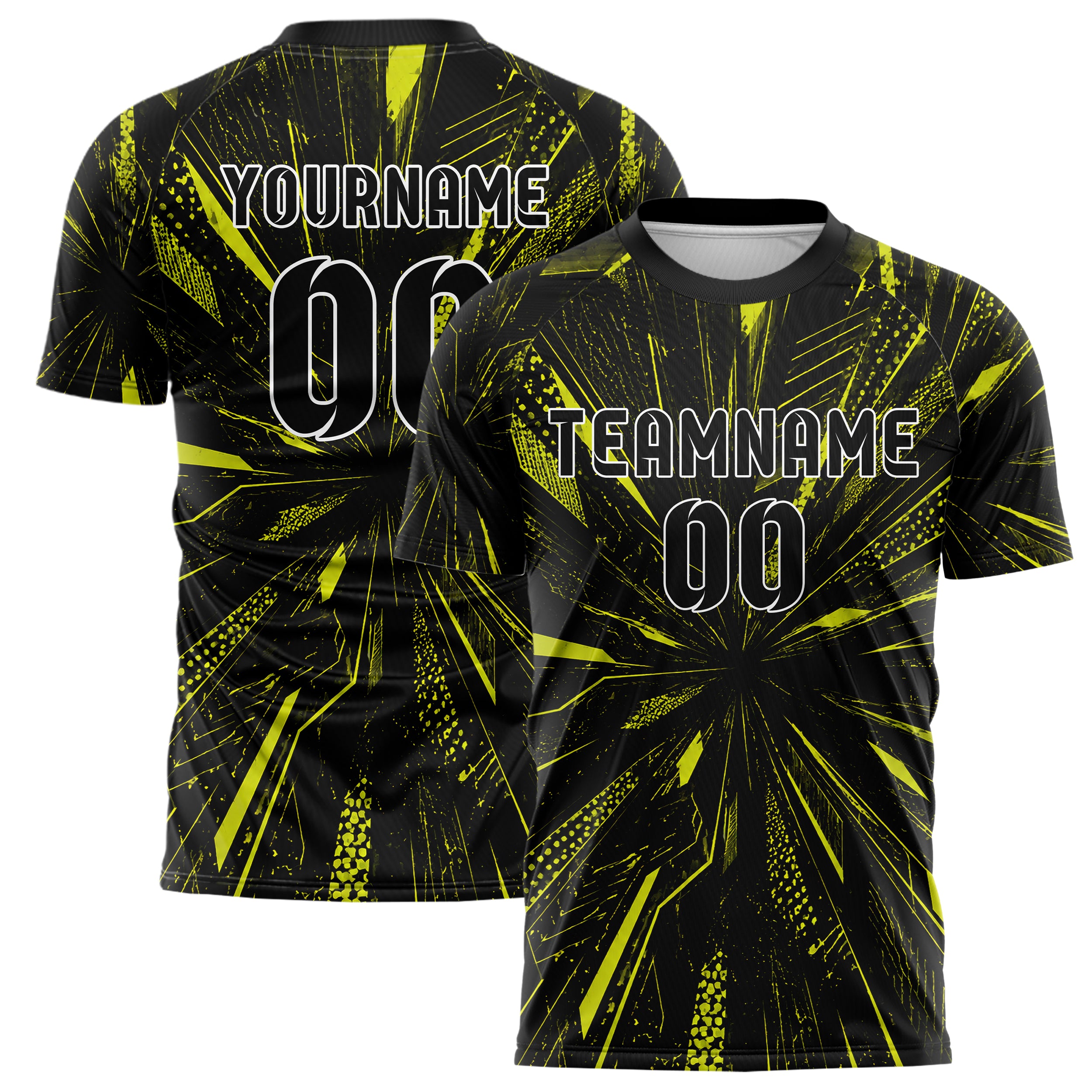 Schwarz neonfarbenes abstrakte Linien Speckles Line Accents Design 12-0232 individuelles Fußballtrikot main