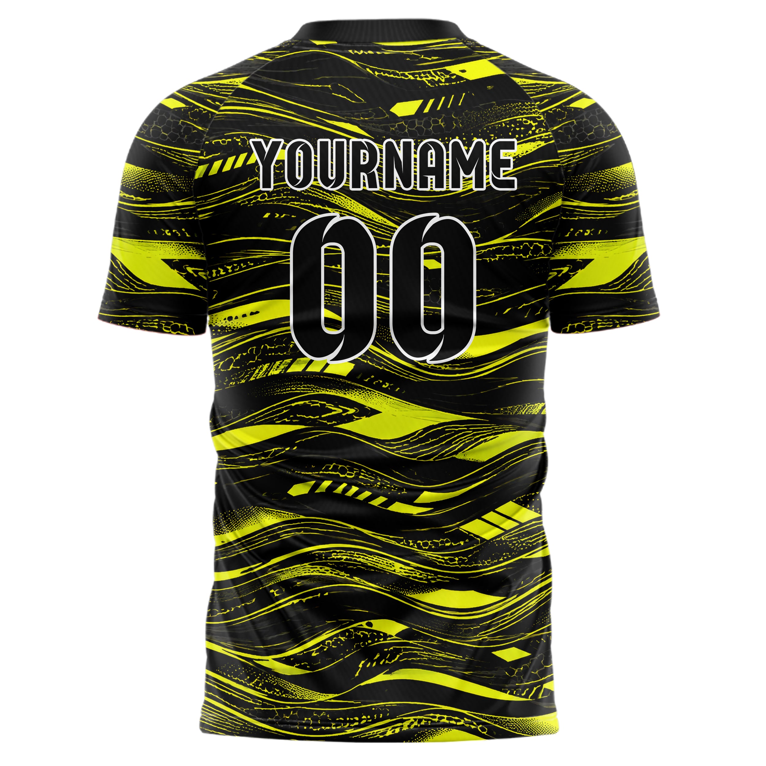 Schwarz neonfarbenes abstrakte Linien wavy Parallel Curves Design 12-0022 individuelles Fußballtrikot back