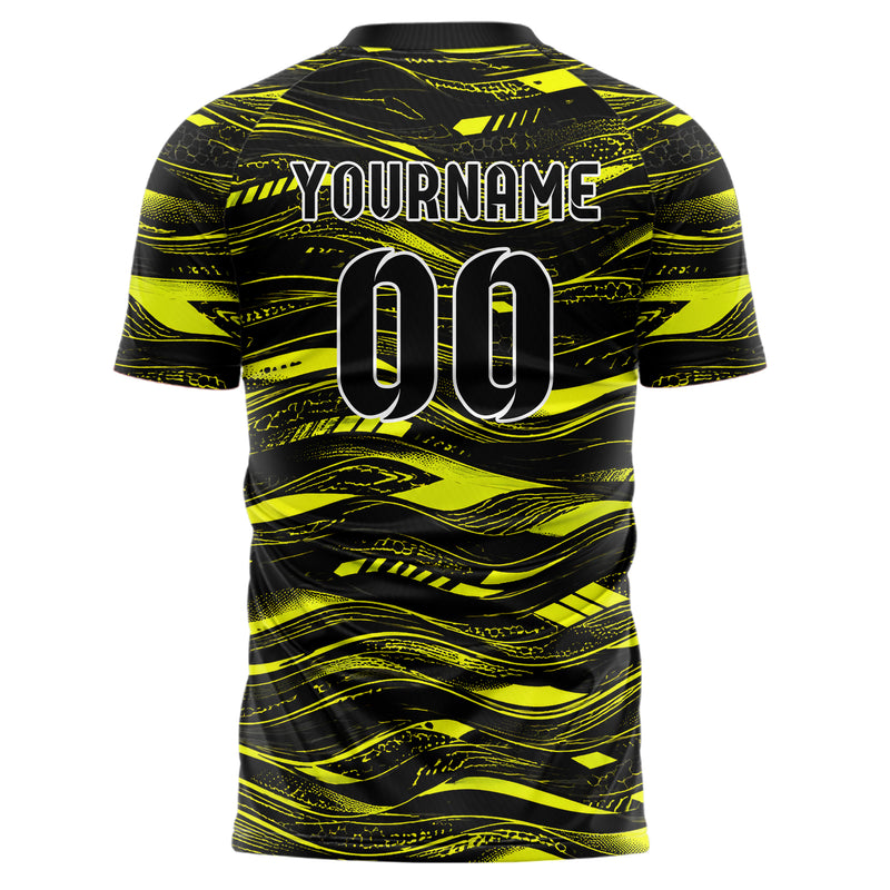 Schwarz neonfarbenes abstrakte Linien wavy Parallel Curves Design 12-0022 individuelles Fußballtrikot back