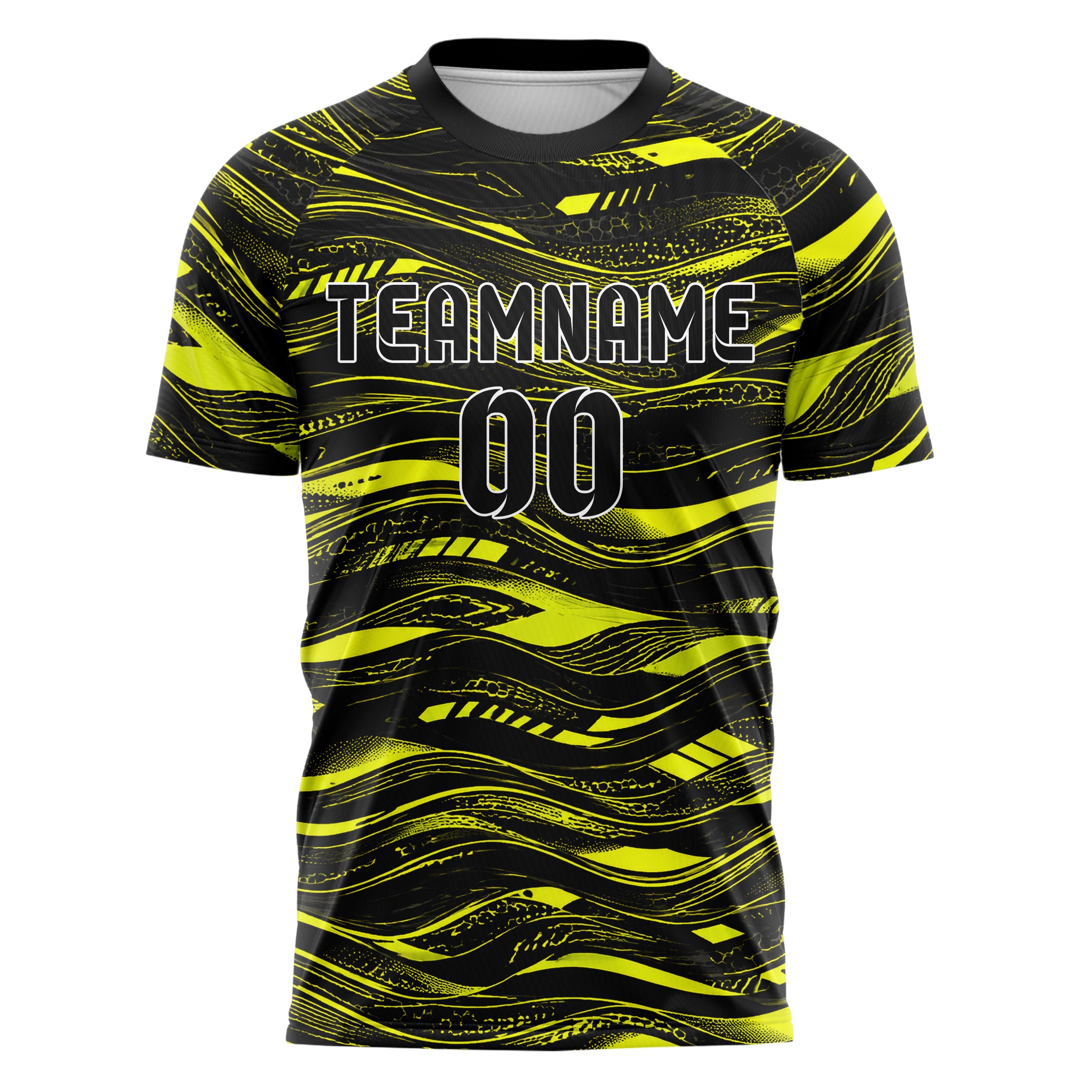 Schwarz neonfarbenes abstrakte Linien wavy Parallel Curves Design 12-0022 individuelles Fußballtrikot front