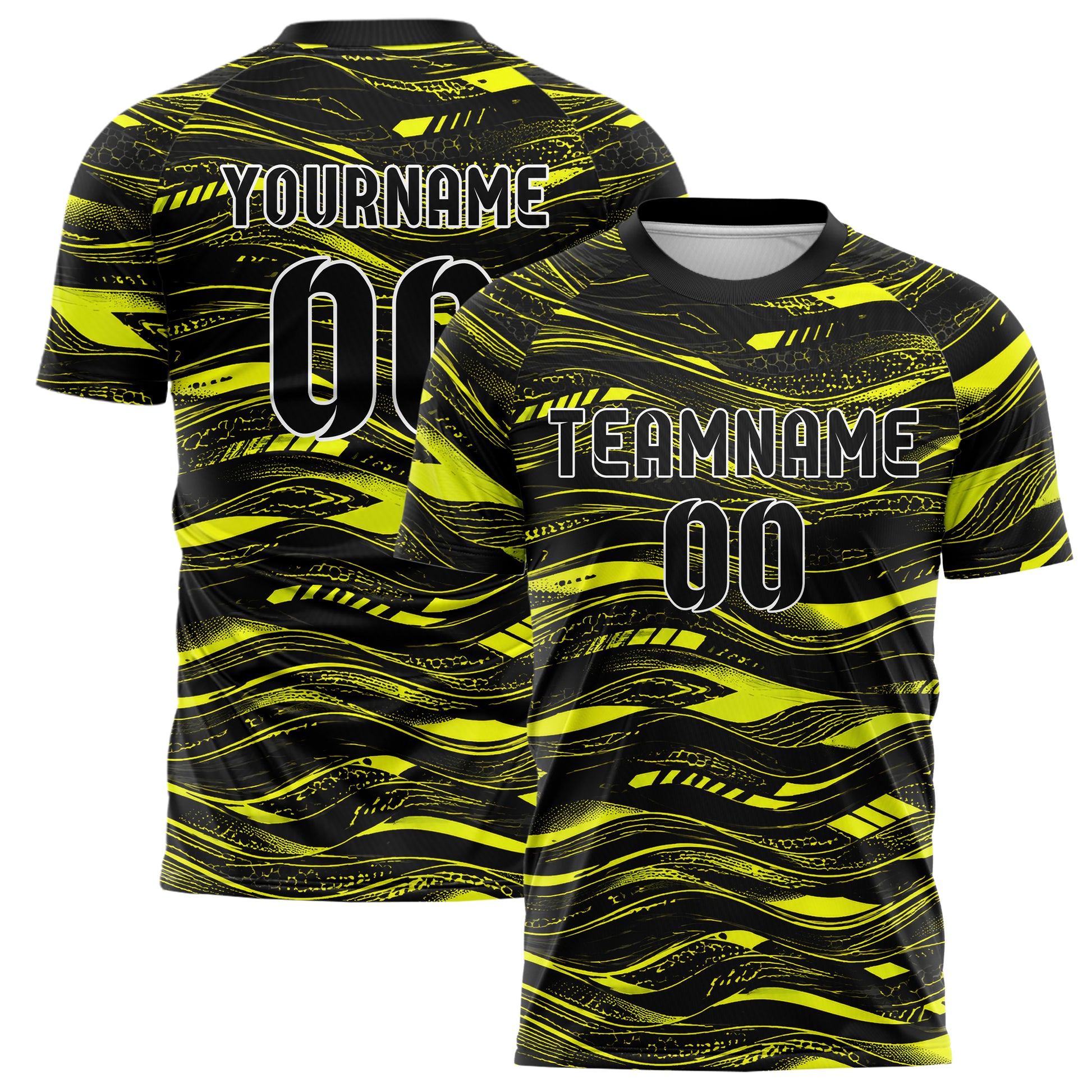 Schwarz neonfarbenes abstrakte Linien wavy Parallel Curves Design 12-0022 individuelles Fußballtrikot main