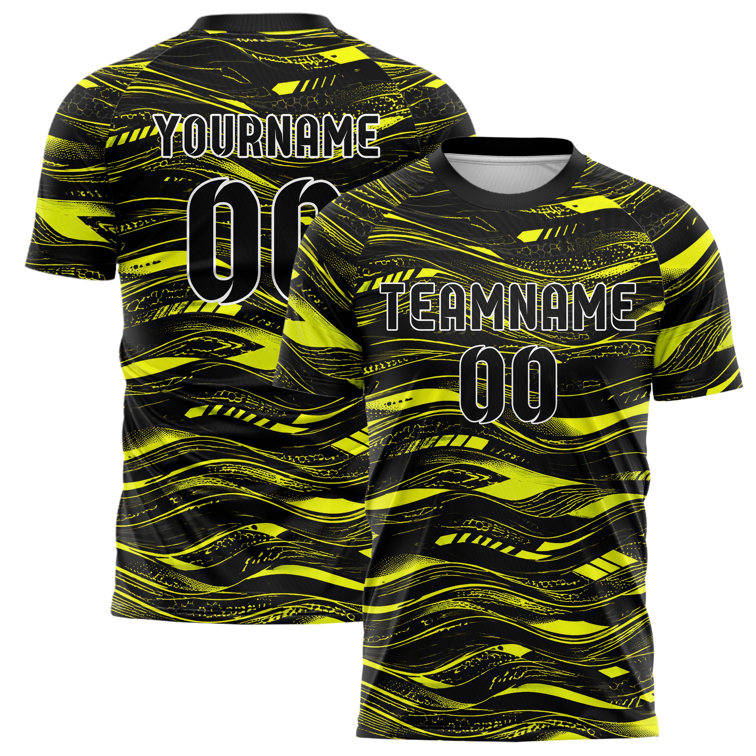 Schwarz neonfarbenes abstrakte Linien wavy Parallel Curves Design 12-0022 individuelles Fußballtrikot main