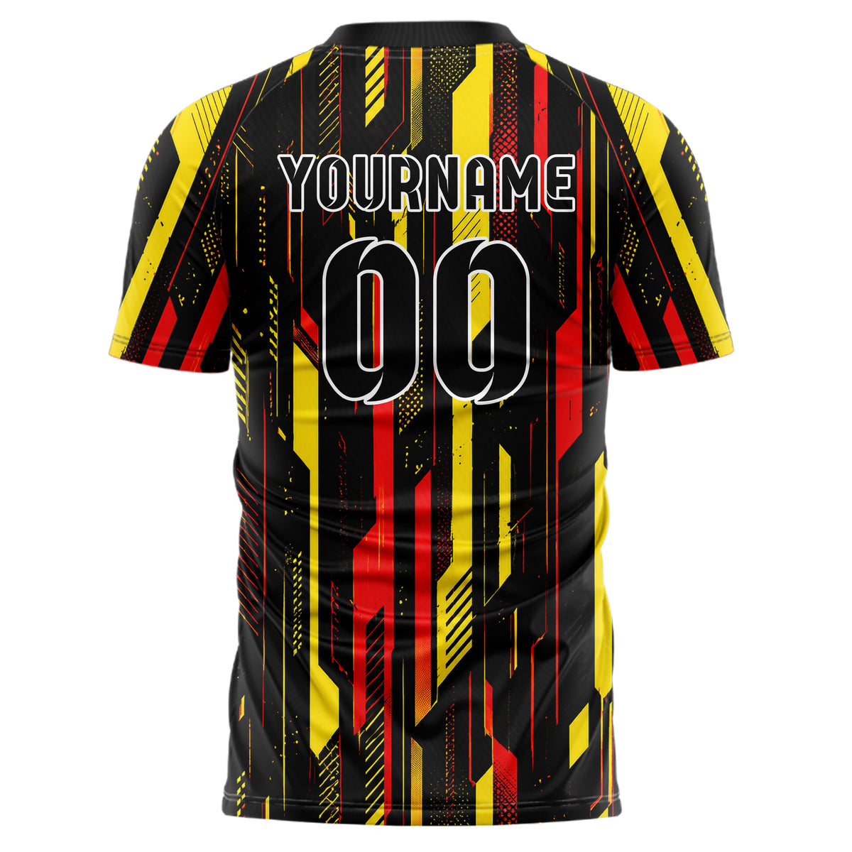 Schwarz lebendiges abstrakte Linien diagonale Streamlines Design 12-0515 individuelles Fußballtrikot back