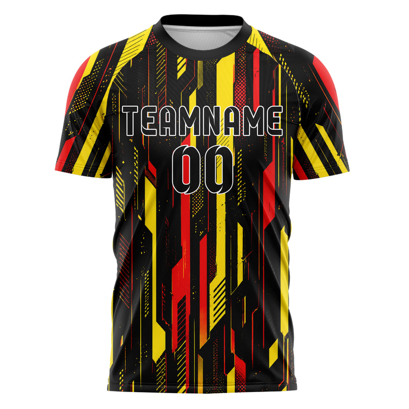 Schwarz lebendiges abstrakte Linien diagonale Streamlines Design 12-0515 individuelles Fußballtrikot front