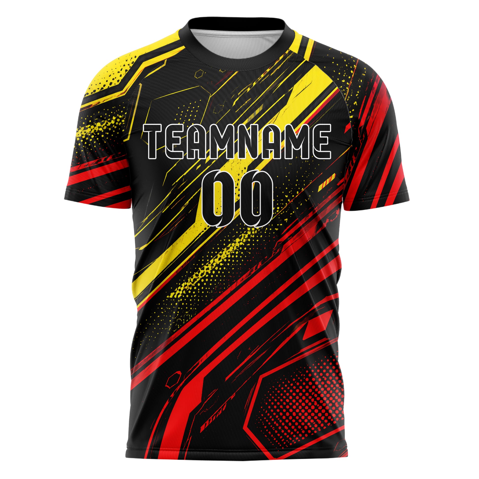 Schwarz lebendiges abstrakte Linien Hexagons Curve Lines Design 12-0269 individuelles Fußballtrikot front