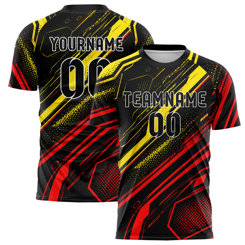 Schwarz lebendiges abstrakte Linien Hexagons Curve Lines Design 12-0269 individuelles Fußballtrikot main