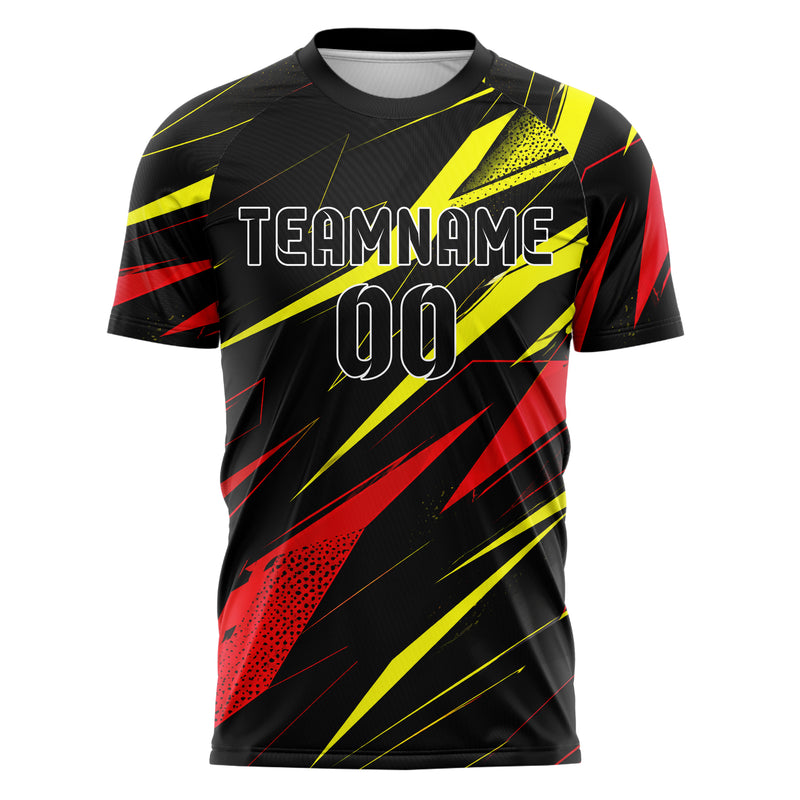 Schwarz lebendiges abstrakte Linien Polygon Shards Design 12-0410 individuelles Fußballtrikot front