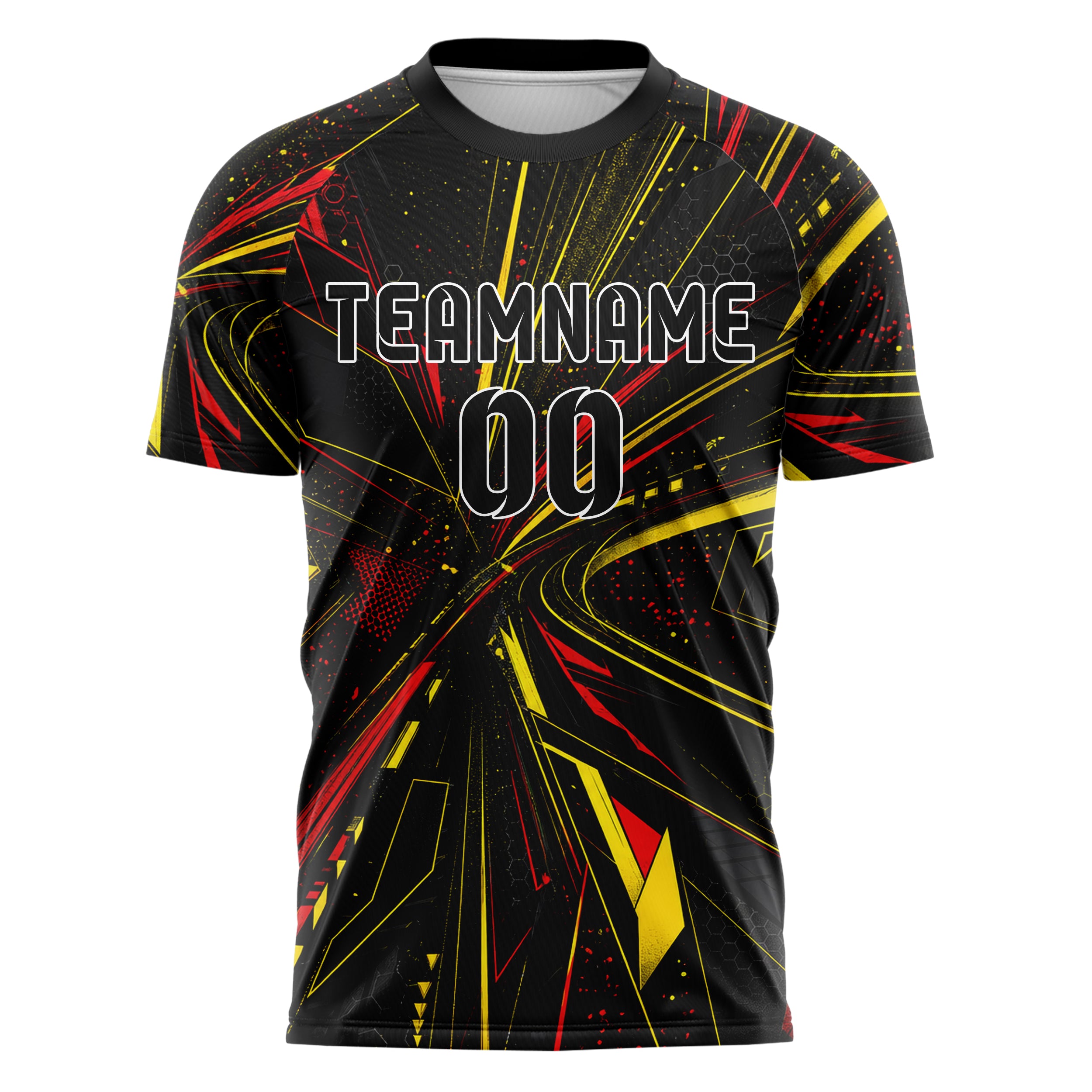 Schwarz lebendiges abstrakte Linien Speckles Line Accents Design 12-0248 individuelles Fußballtrikot front