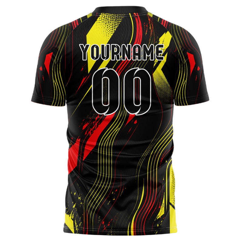 Schwarz lebendiges abstrakte Linien wavy Parallel Curves Design 12-0206 individuelles Fußballtrikot back