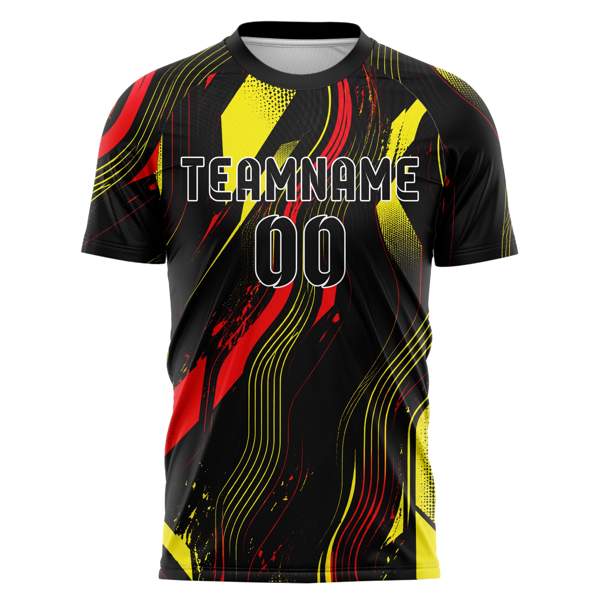 Schwarz lebendiges abstrakte Linien wavy Parallel Curves Design 12-0206 individuelles Fußballtrikot front