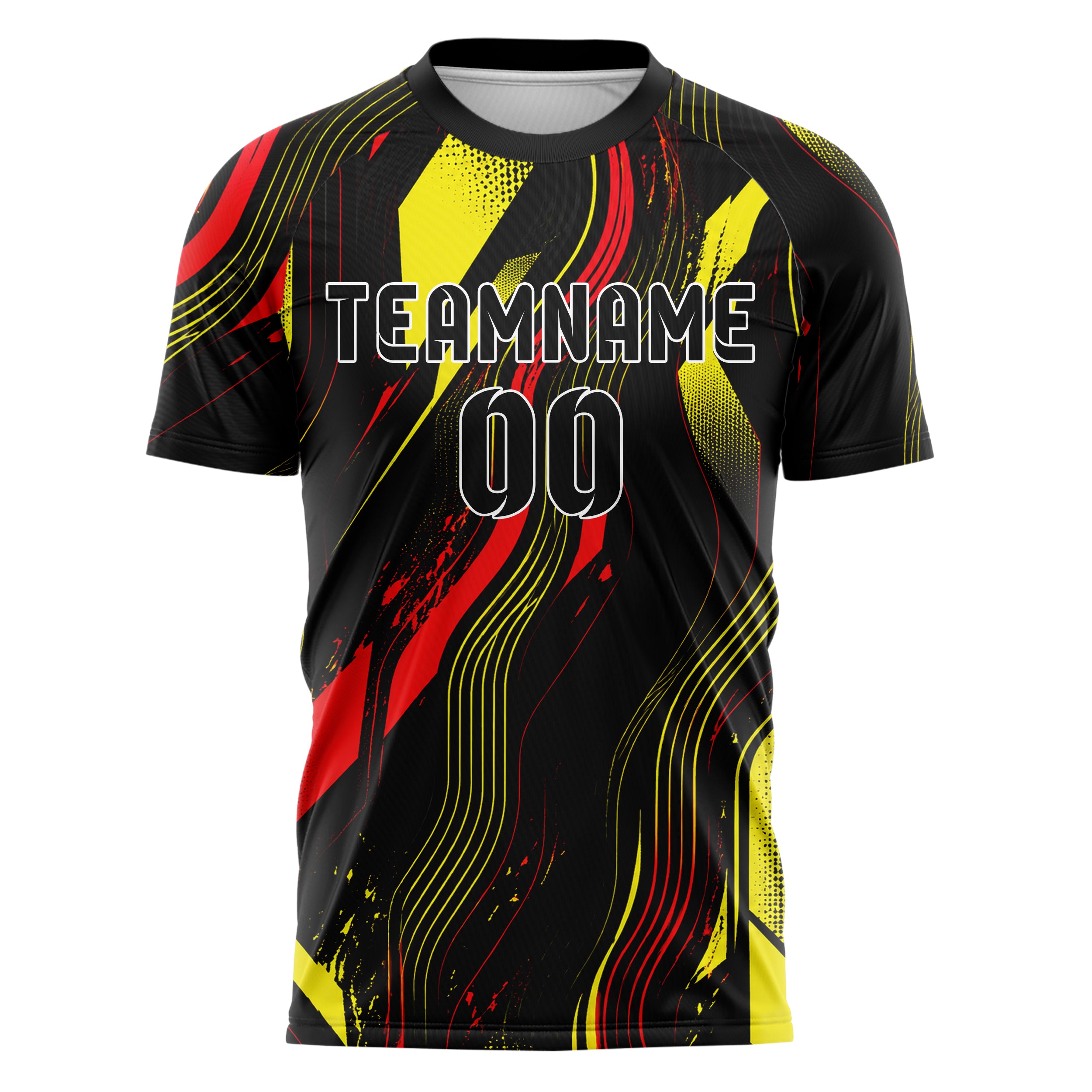 Schwarz lebendiges abstrakte Linien wavy Parallel Curves Design 12-0206 individuelles Fußballtrikot front