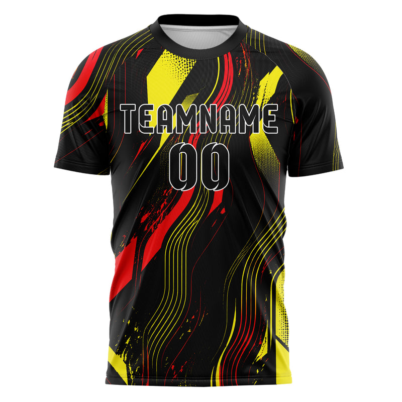 Schwarz lebendiges abstrakte Linien wavy Parallel Curves Design 12-0206 individuelles Fußballtrikot front