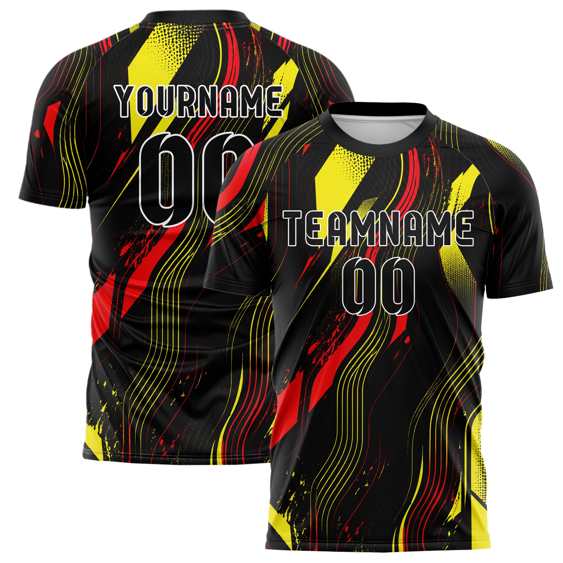 Schwarz lebendiges abstrakte Linien wavy Parallel Curves Design 12-0206 individuelles Fußballtrikot main