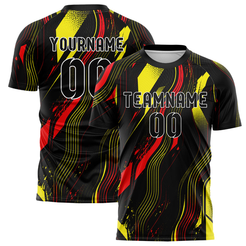 Schwarz lebendiges abstrakte Linien wavy Parallel Curves Design 12-0206 individuelles Fußballtrikot main
