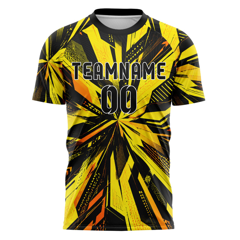 Gelb lebendiges abstrakte Linien asymmetrische Vector Panels Design 12-0081 individuelles Fußballtrikot front