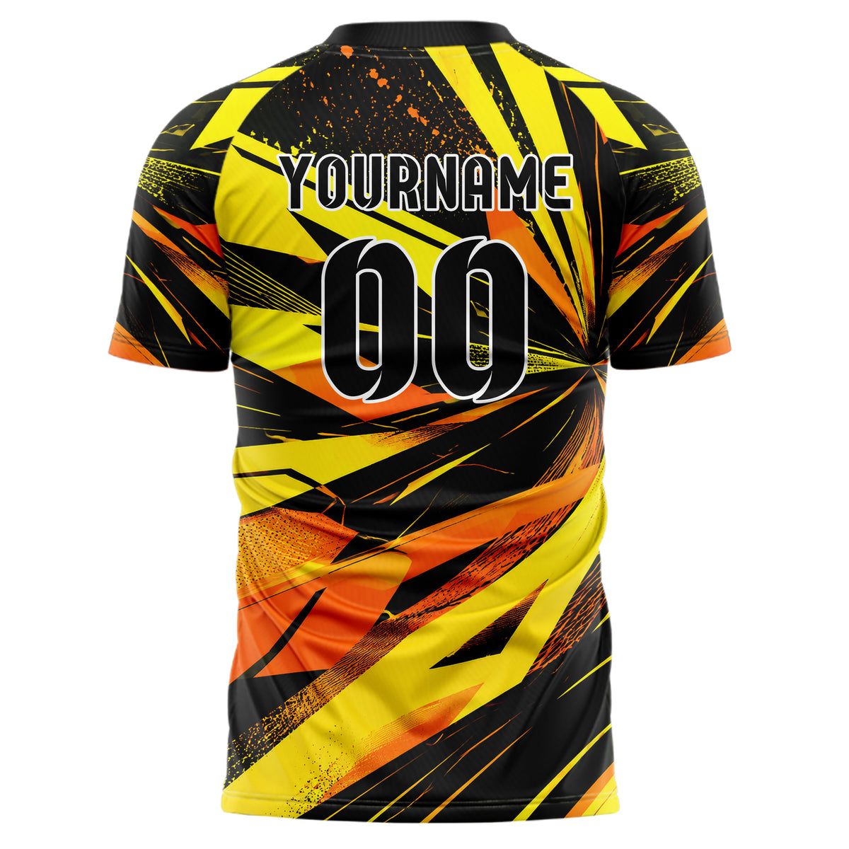 Gelb lebendiges abstrakte Linien diagonale Streamlines Design 12-0099 individuelles Fußballtrikot back