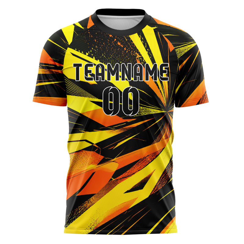 Gelb lebendiges abstrakte Linien diagonale Streamlines Design 12-0099 individuelles Fußballtrikot front