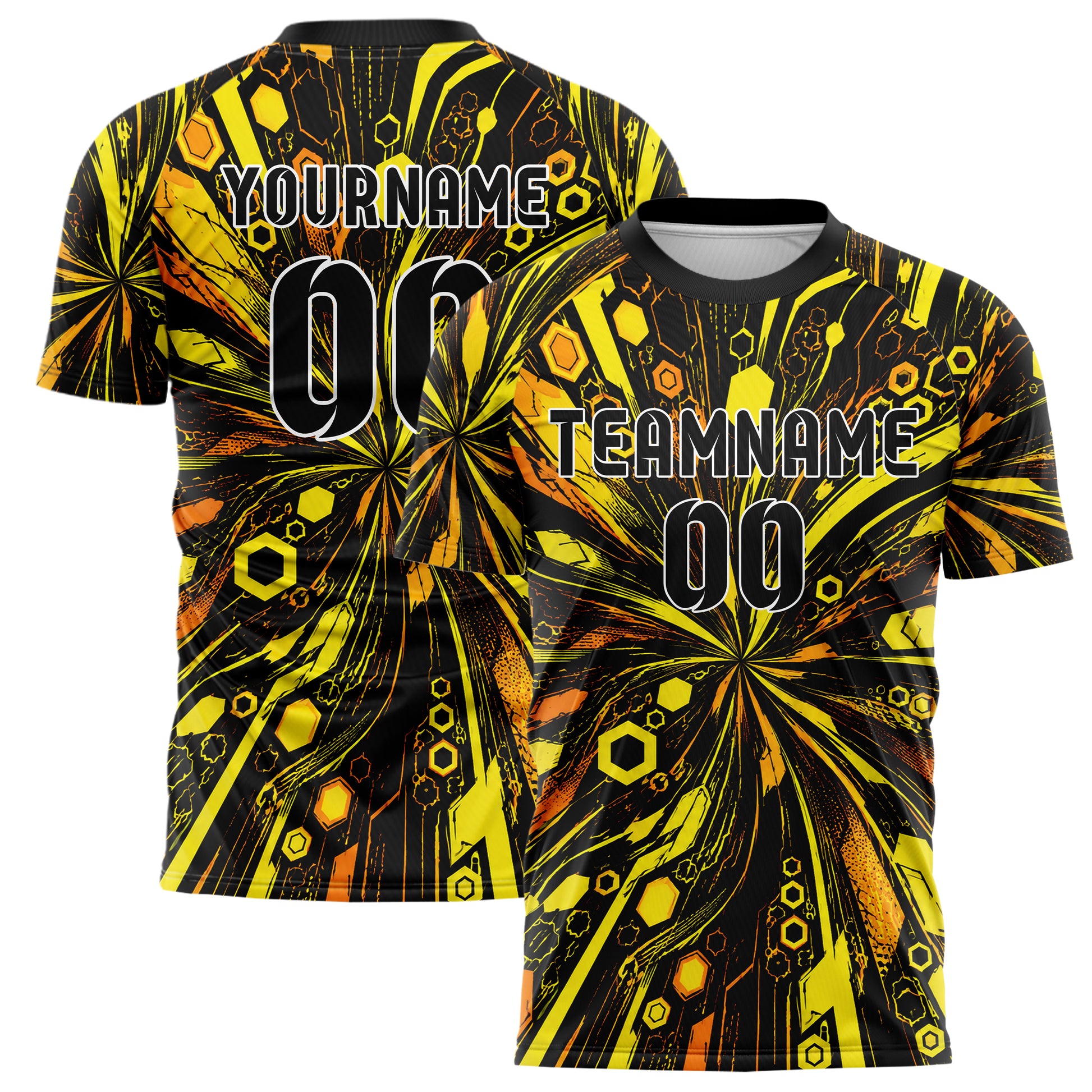 Gelb lebendiges abstrakte Linien Hexagons Curve Lines Design 12-0021 individuelles Fußballtrikot main