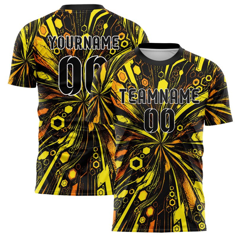 Gelb lebendiges abstrakte Linien Hexagons Curve Lines Design 12-0021 individuelles Fußballtrikot main