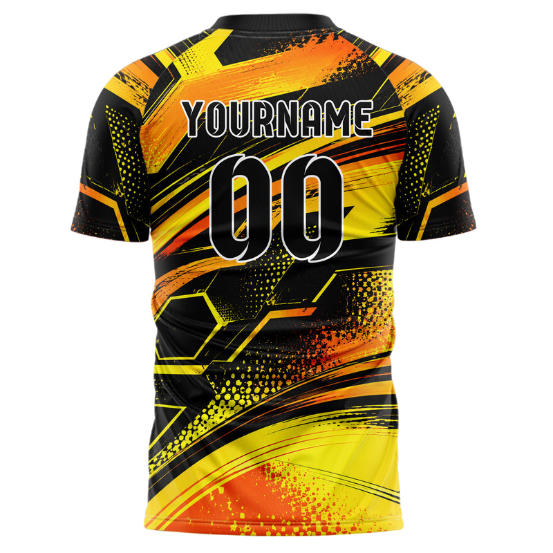Gelb lebendiges abstrakte Linien Hexagons Curve Lines Design 12-0501 individuelles Fußballtrikot back