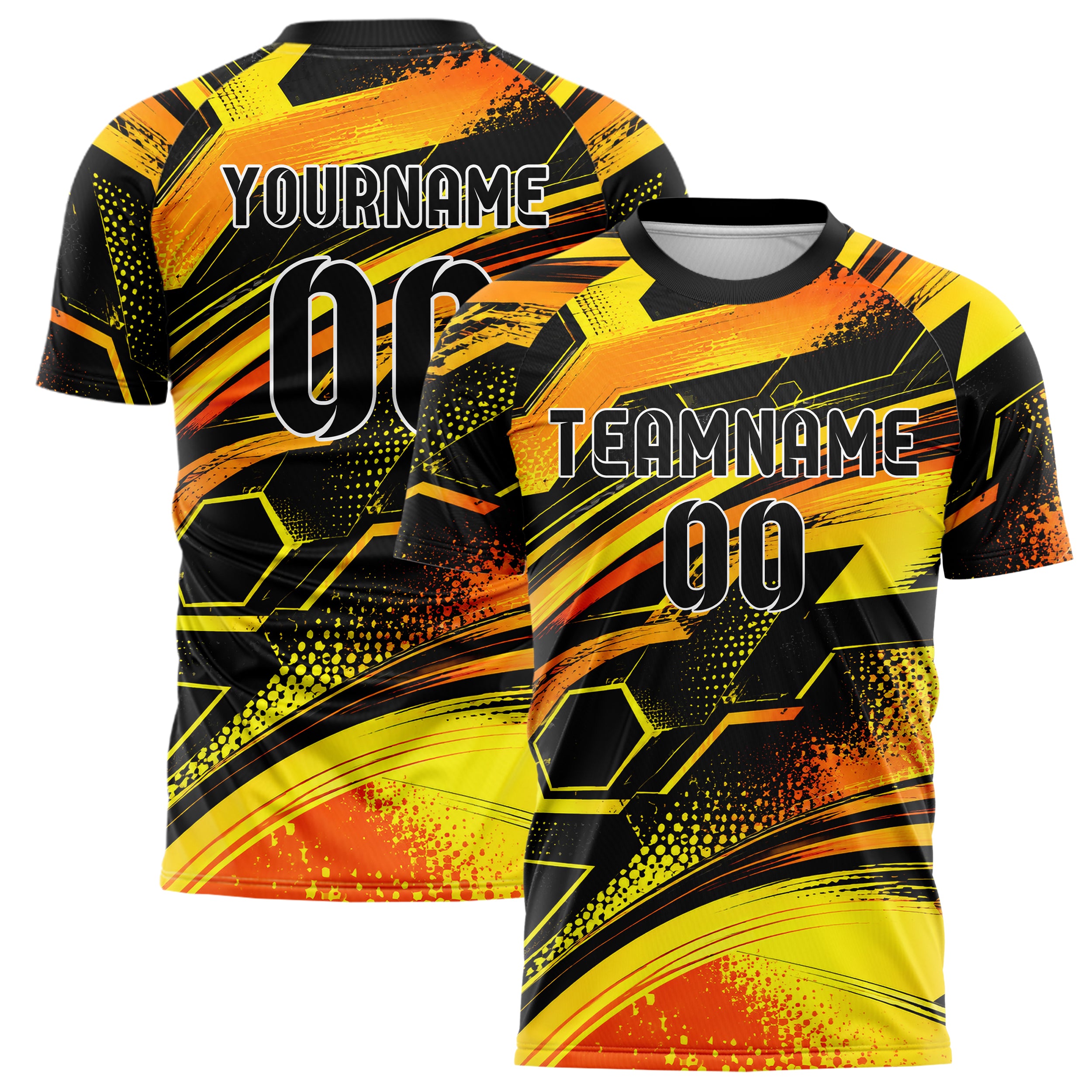 Gelb lebendiges abstrakte Linien Hexagons Curve Lines Design 12-0501 individuelles Fußballtrikot main