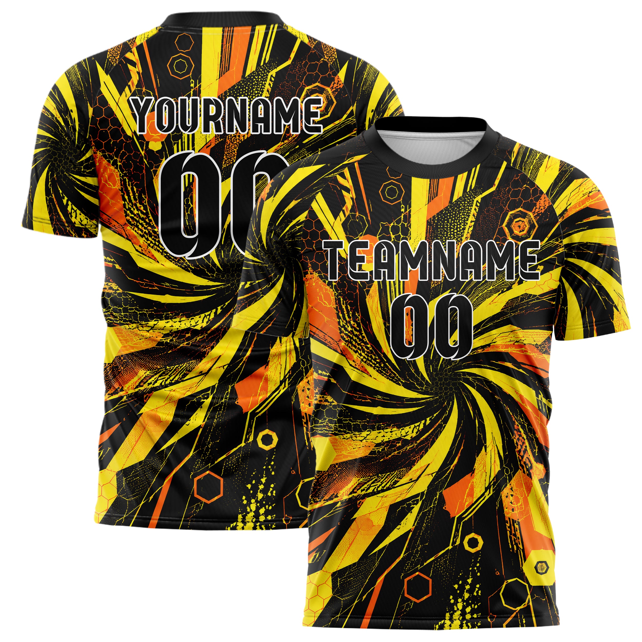 Gelb lebendiges abstrakte Linien Hexagons Curve Lines Design 12-0549 individuelles Fußballtrikot main