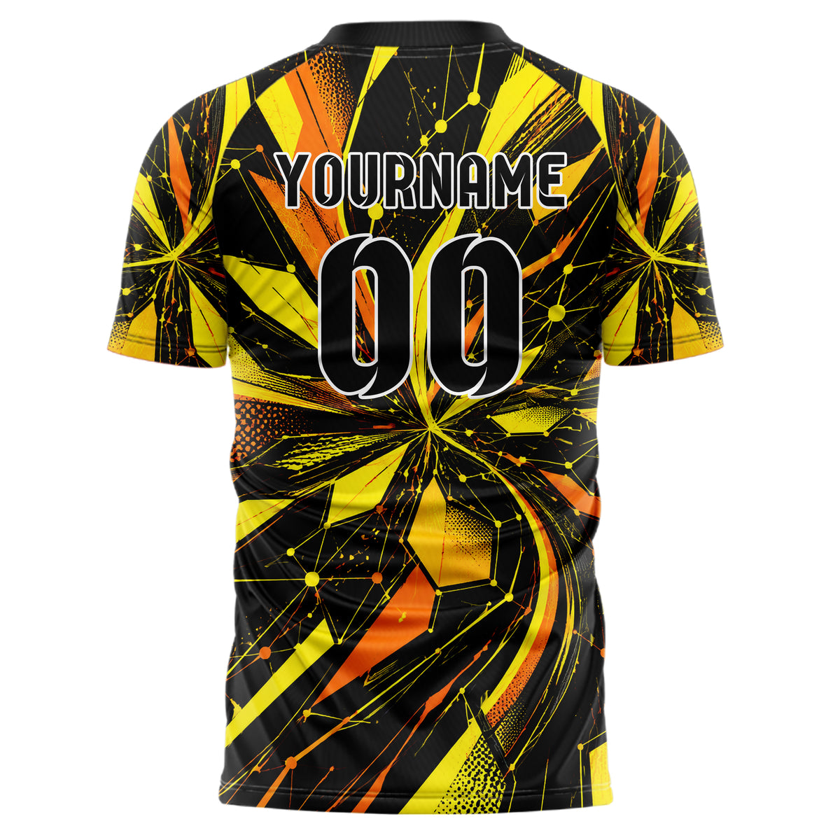 Gelb lebendiges abstrakte Linien Network Web Design 12-0183 individuelles Fußballtrikot back