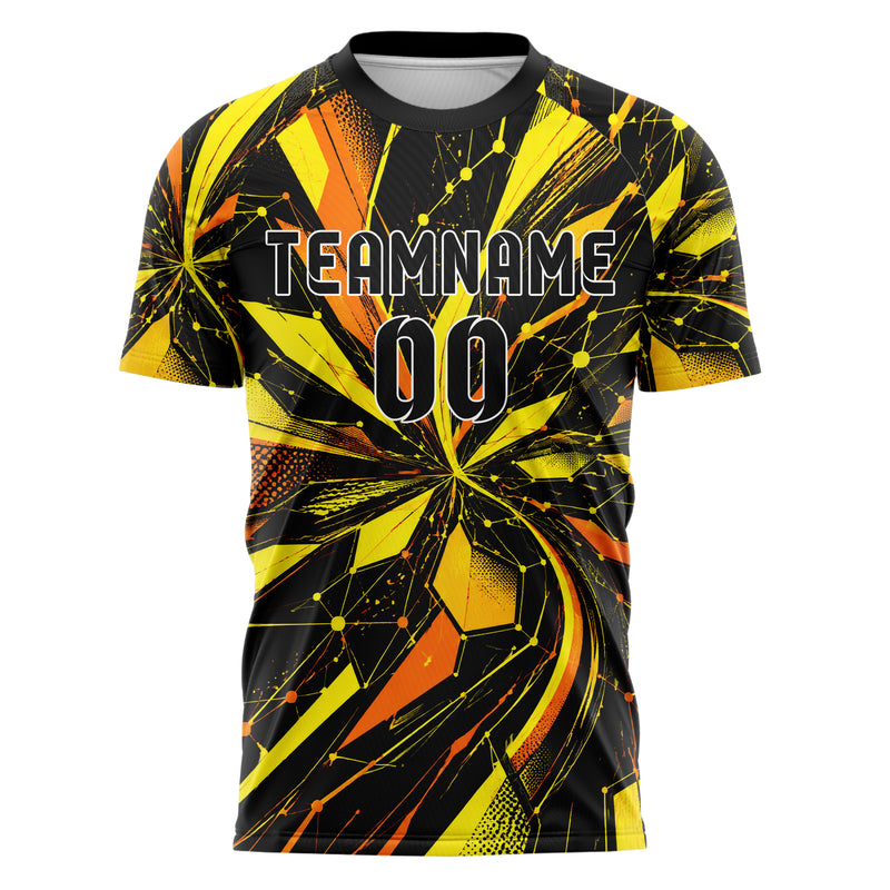 Gelb lebendiges abstrakte Linien Network Web Design 12-0183 individuelles Fußballtrikot front
